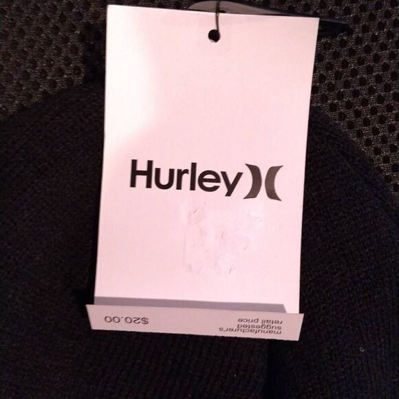 Hurley NWT Staple Beanie Black with Pin Hurley Embroidery OS - Picture 3 of 14